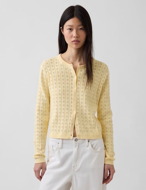 100% Cotton Pointelle Crop Cardigan