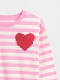 LS STRIPE HEART PKT TEE