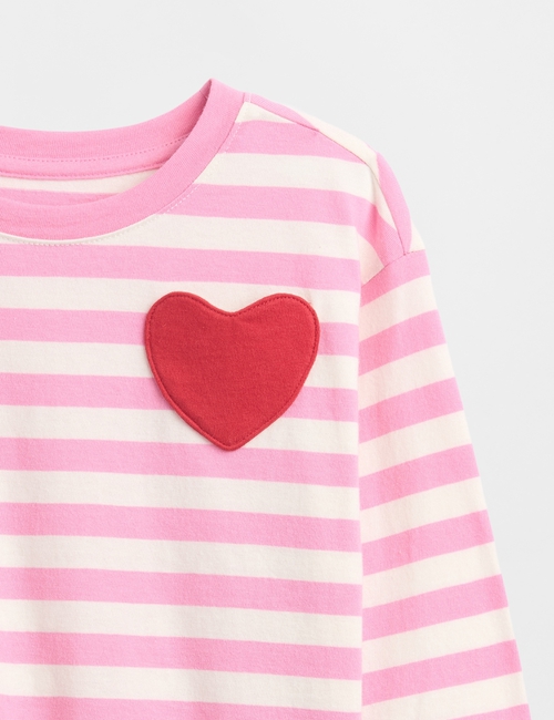 LS STRIPE HEART PKT TEE