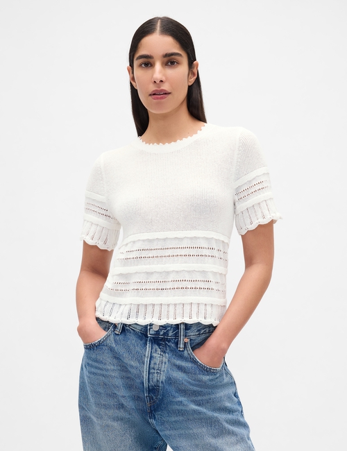 SS LINEN POINTELLE TOP