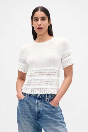SS LINEN POINTELLE TOP