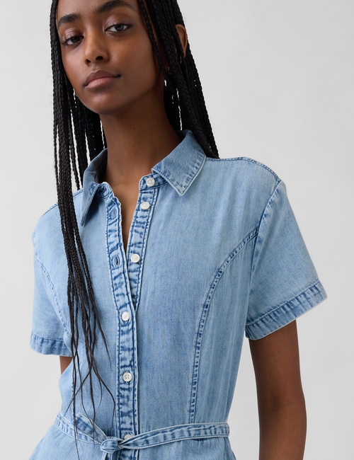 Denim Tie-Waist Midi Shirtdress