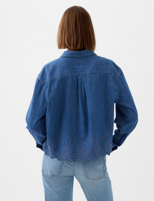 Eyelet Cropped Denim Shirt