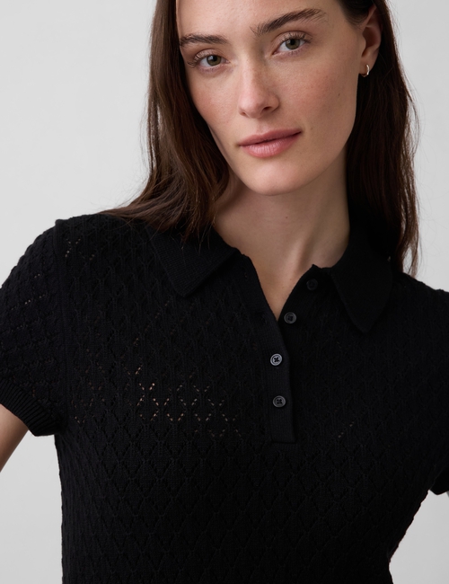 Pointelle Polo Maxi Sweater Dress