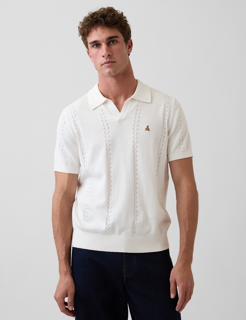 Relaxed Johnny Collar Pointelle Sweater Shirt