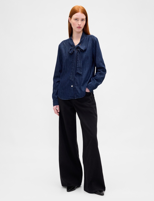 Denim Tie-Neck Shirt