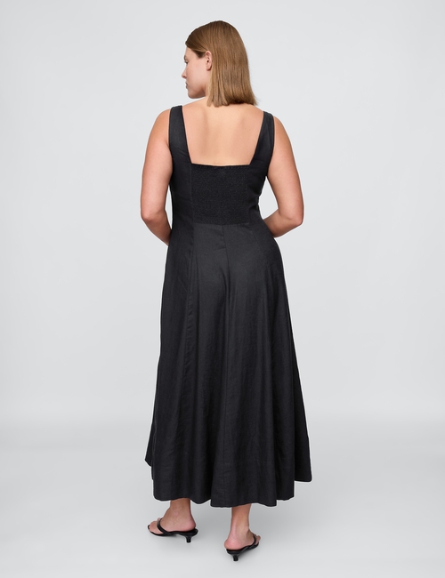 Linen-Blend Square-Neck Maxi Dress