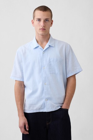 Linen-Cotton Relaxed Straight-Hem Shirt