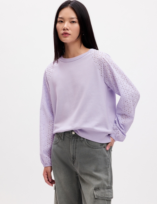 Relaxed Eyelet Crewneck Sweatshirt
