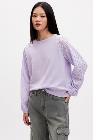 Relaxed Eyelet Crewneck Sweatshirt