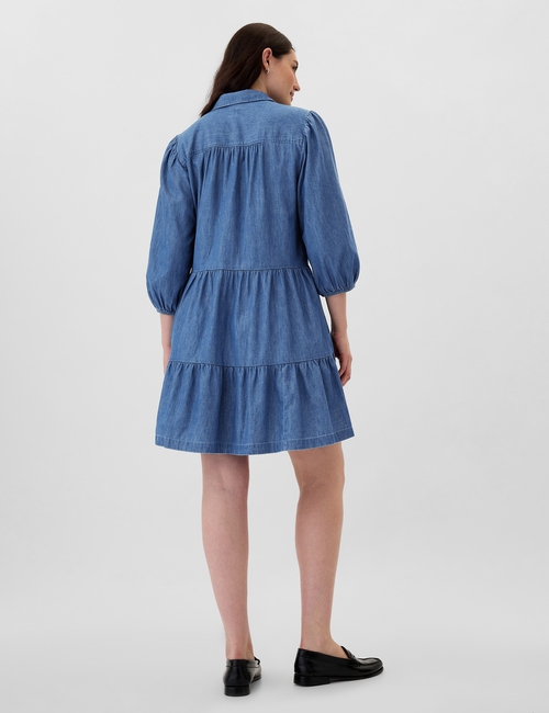 فستان بتصميم قميص قصير بطبقات دينم