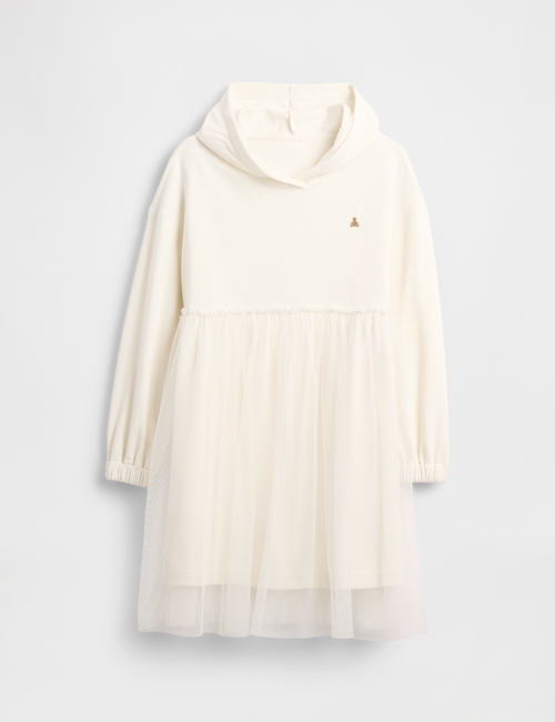 VintageSoft Oversized Tulle Hoodie Sweatshirt Dress