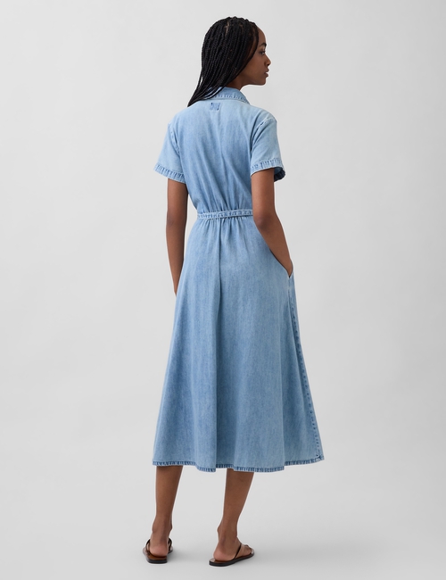 Denim Tie-Waist Midi Shirtdress
