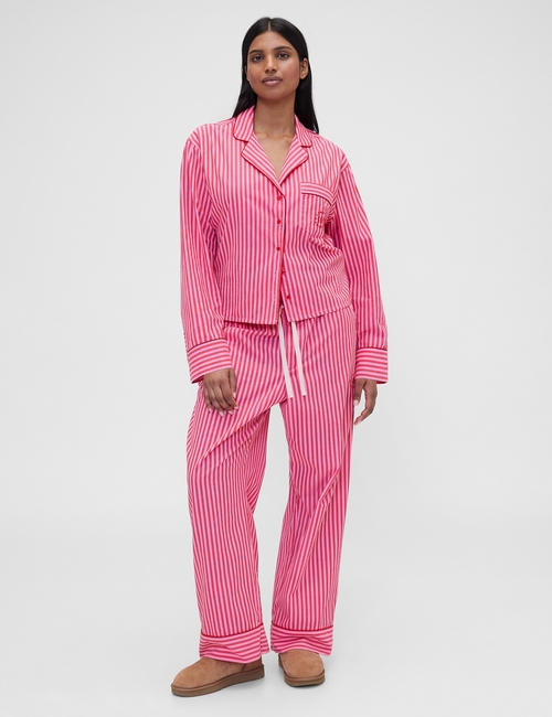GAP X SUMMER FRIDAYS PJ POPLIN TOP RED/PINK STRIPE