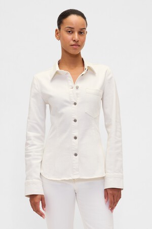 LONG DENIM CINCHED SHIRT- WINTER WHITE
