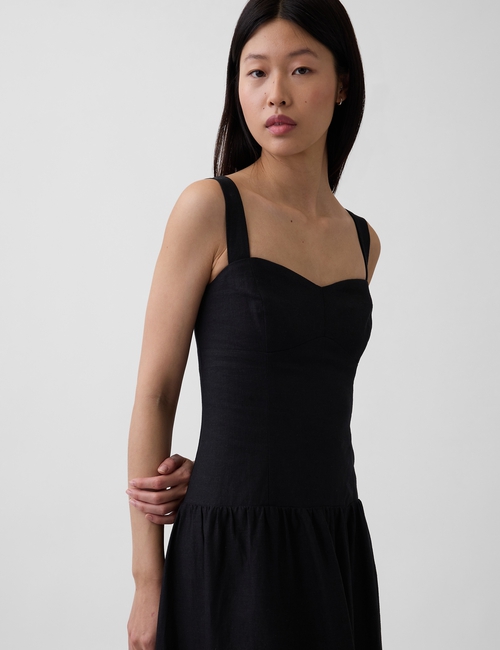 Linen-Blend Drop-Waist Corset Maxi Dress