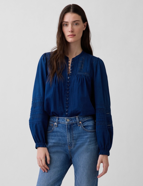 Lace-Trim Pintuck Top