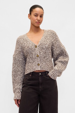 Cotton-Blend Crop Cardigan Sweater
