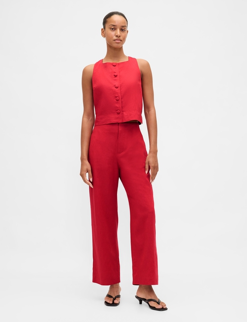 Linen-Blend Relaxed Straight Ankle Pants