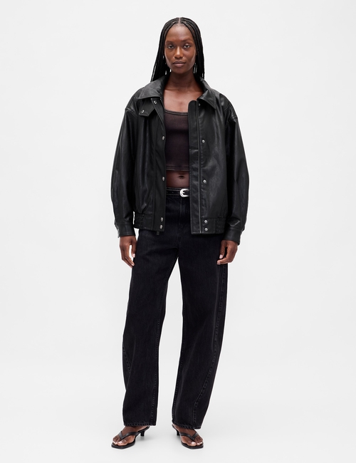 OVERSIZED FAUX LEATHER BOMBER