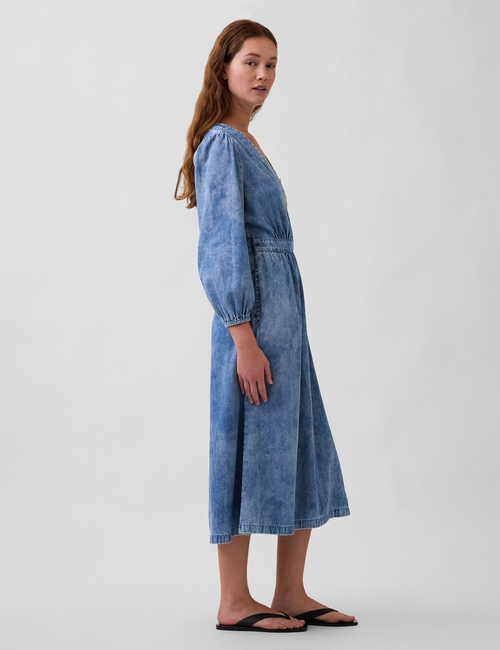 Denim Pieced-Waist Midi Dress