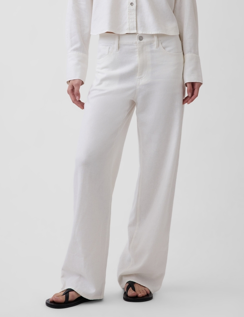 Linen-Cotton Wide-Leg Pants