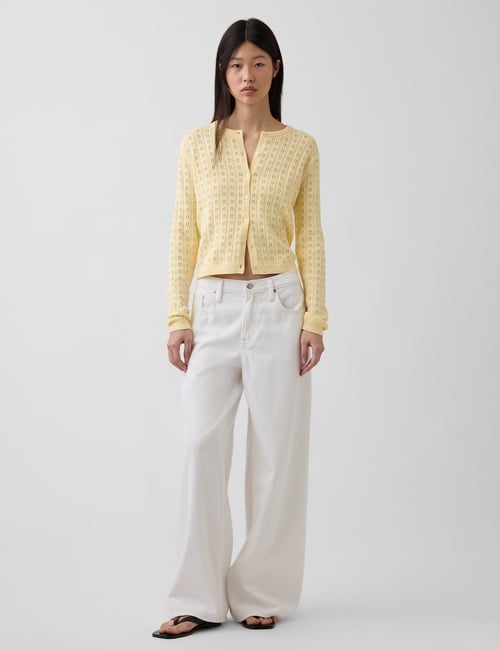 100% Cotton Pointelle Crop Cardigan