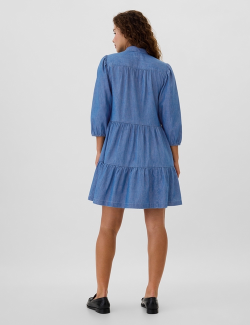 فستان بتصميم قميص قصير بطبقات دينم