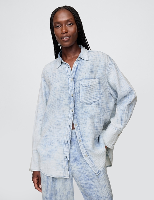 Cotton Gauze Denim Oversized Shirt