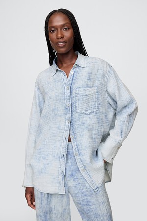 Cotton Gauze Denim Oversized Shirt