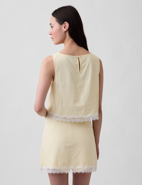 Linen-Blend Lace-Hem Crop Shell Top