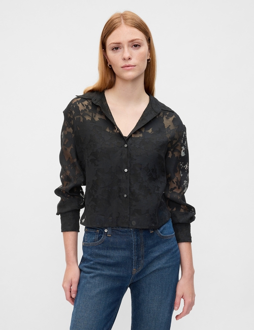 Oversized Cropped Floral Shirt