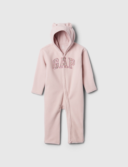 لباس قطعة واحدة بغطاء رأس وشعار جاب صوف للأطفال الرضع