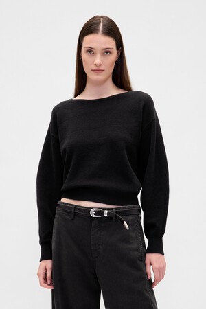 CashSoft Stretch Lantern-Sleeve Crop Sweater
