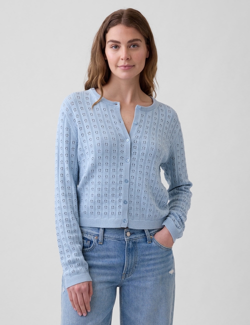100% Cotton Pointelle Crop Cardigan