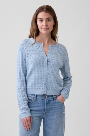 100% Cotton Pointelle Crop Cardigan