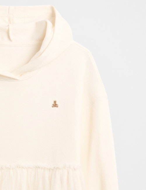 VintageSoft Oversized Tulle Hoodie Sweatshirt Dress