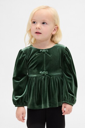 LS VELOUR DBL BOW PEPLUM TOP