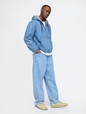 Oversized Sherpa-Lined Denim Zip Hoodie