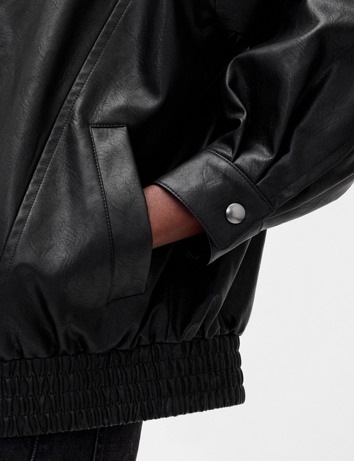 OVERSIZED FAUX LEATHER BOMBER