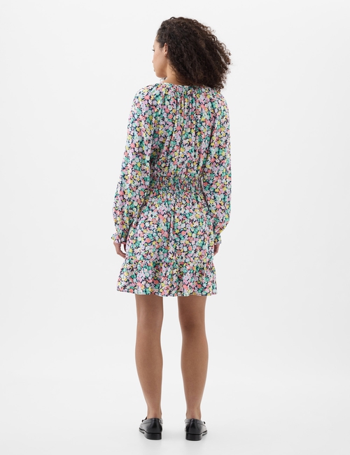 Relaxed Smocked Splitneck Mini Dress