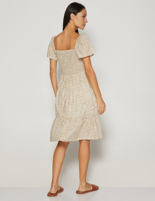 Smocked Squareneck Midi Dress