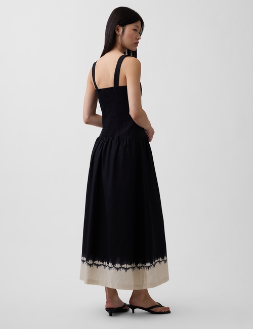 Linen-Blend Drop-Waist Corset Maxi Dress