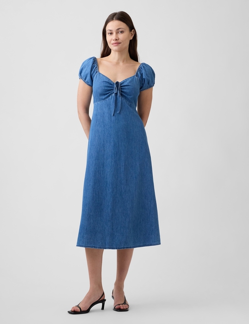 Print Puff Sleeve Midi Dress