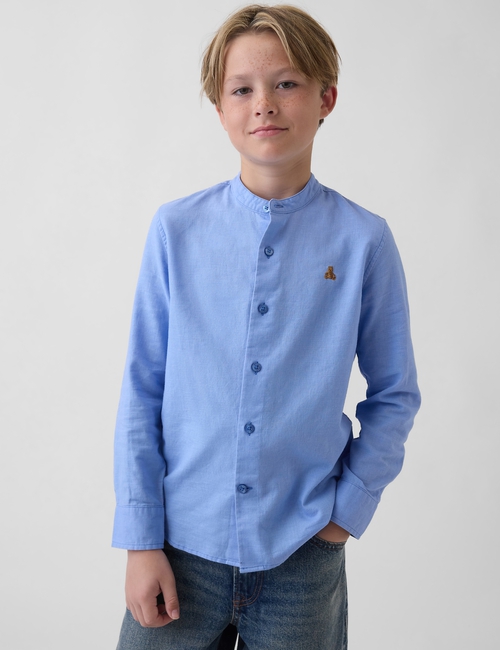 Kids Linen-Cotton Banded Collar Shirt
