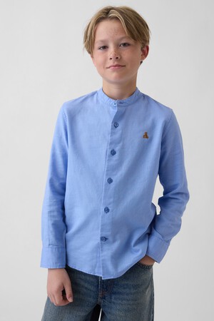 Kids Linen-Cotton Banded Collar Shirt