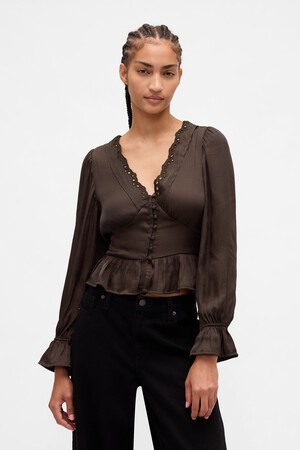 Eyelet V-Neck Peplum Top