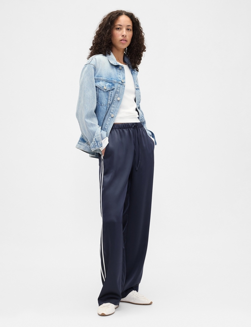 Relaxed Straight-Leg Stripe Satin Pants
