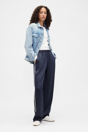 Relaxed Straight-Leg Stripe Satin Pants
