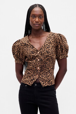 Puff-Sleeve Seamed Top